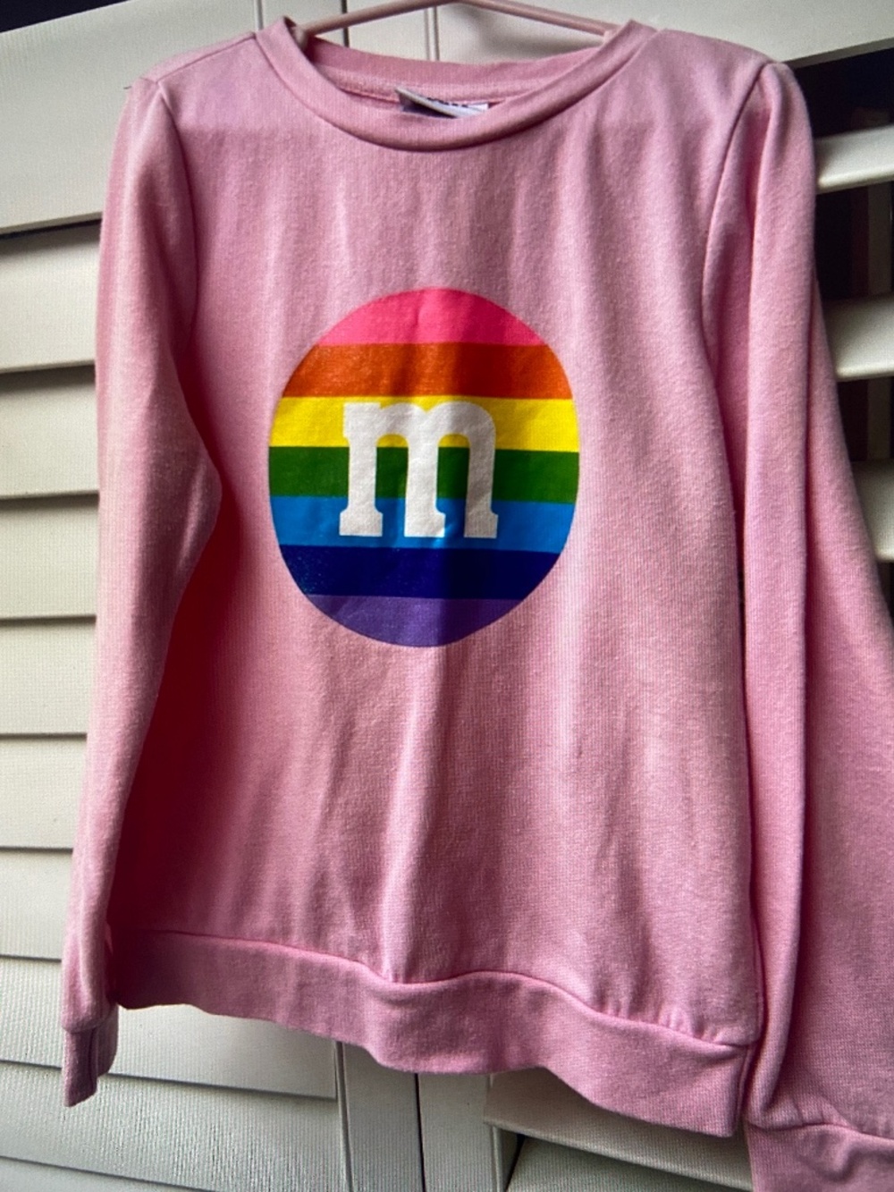 M&Ms Girls Rainbow Youth Top Jersey pink size 7/8 Pink Rainbow Multicolor